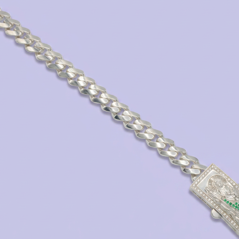 Esclava de Plata .925. de Tejido Cubano Diseño Especial de San Judas Tadeo con Zirconias mod. 2619