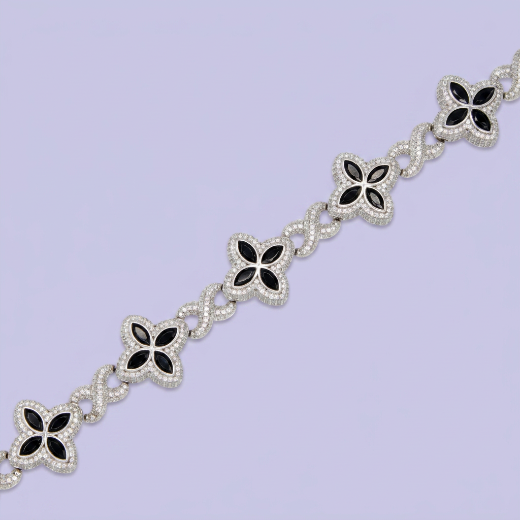 Pulsera de Plata .925 Flores negras mod. 2812