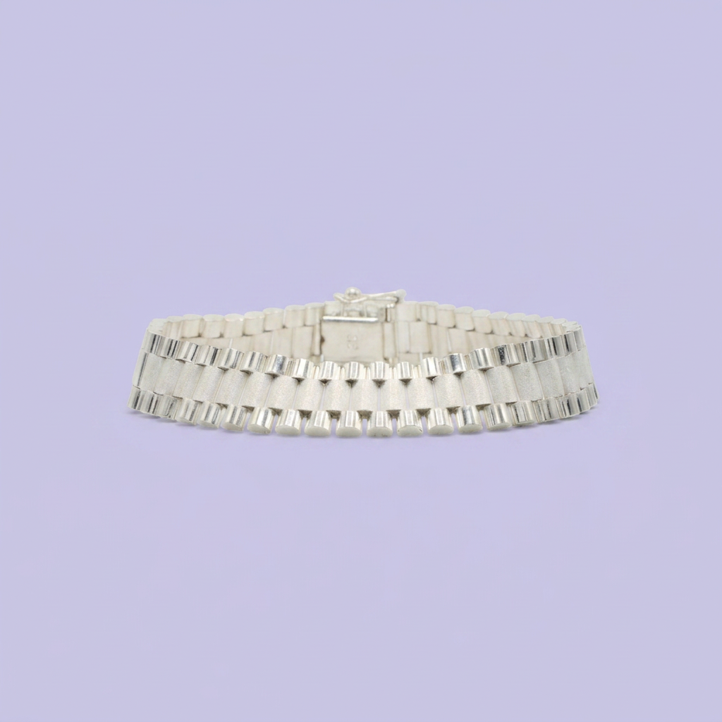 Pulsera de Plata .925 Tejido Ensamblado de Tono Mate Central y Brillante Lateral de Estilo Hueco mod. 2650