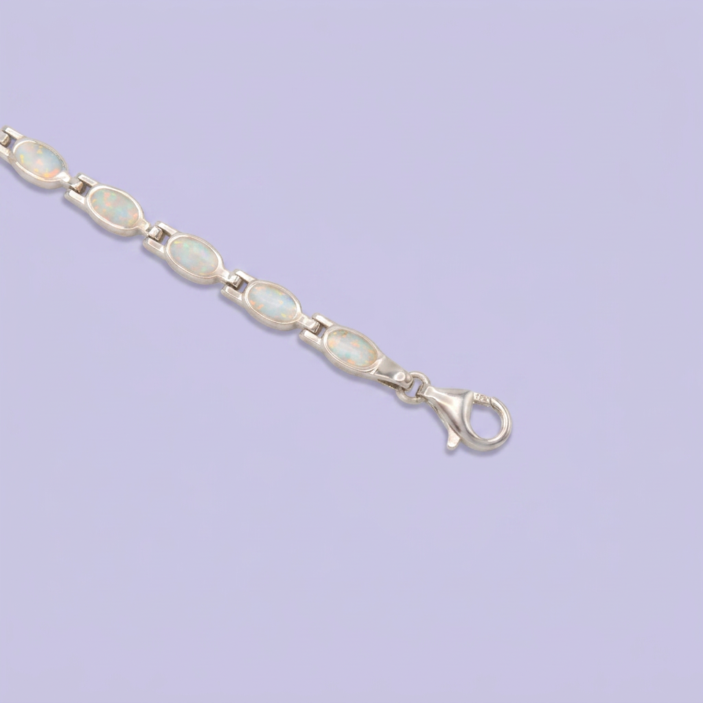 Pulsera de Plata .925 Tejido con Ovalos de Ópalo Blanco mod. 2864