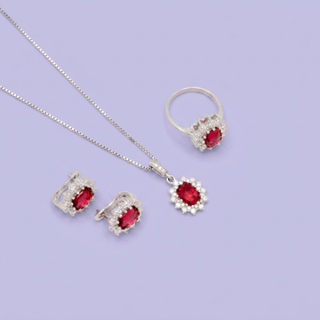 Coordinado de Plata .925 Sol Radiante Color Fucsia con Incrustación de Zirconias mod. 2949