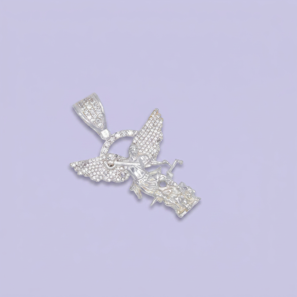 Dije Bulto de Plata .925 San Miguel Arcangel Incrustado con Zirconias Finas mod. 2551