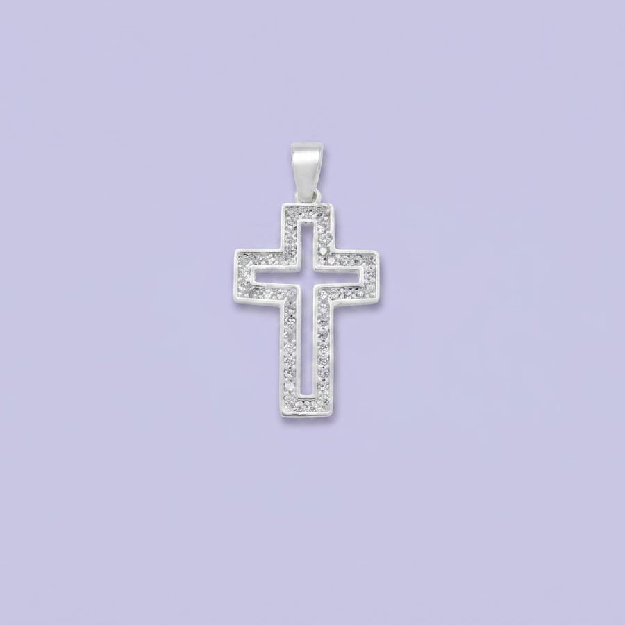 Dije de Plata .925 Cruz Calada en el Centro Detalla con Zirconias mod. 2866