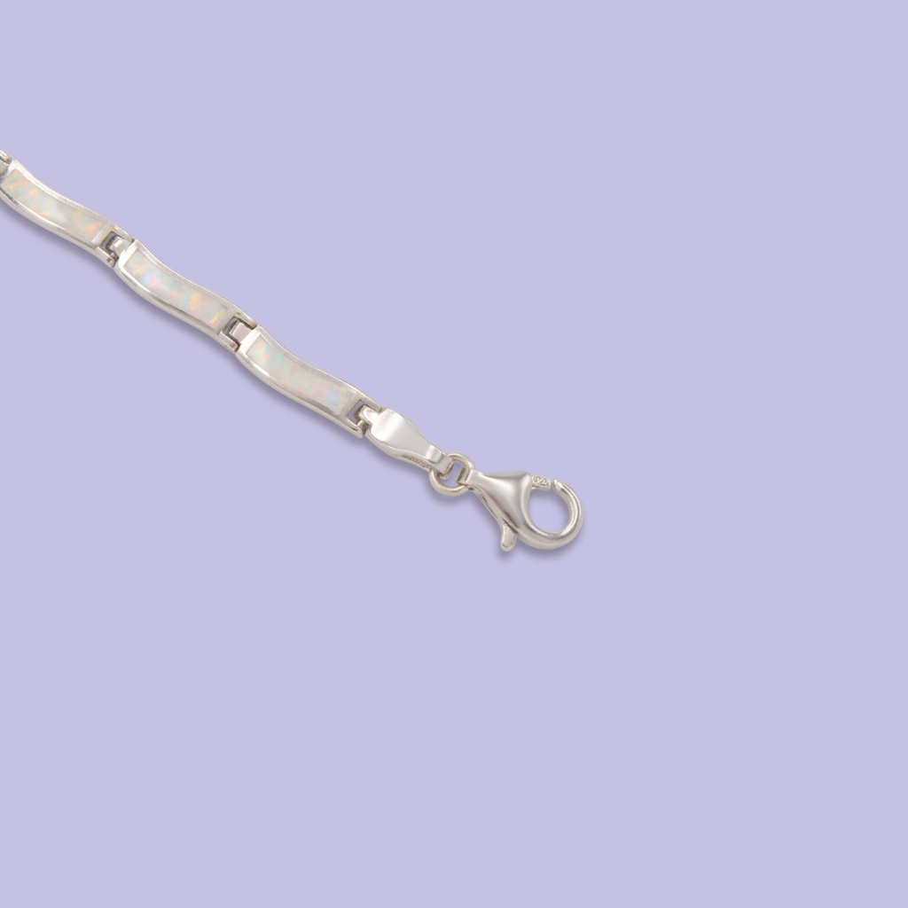Pulsera de Plata .925 Tejido Curvo de Ópalo Blanco mod. 2865