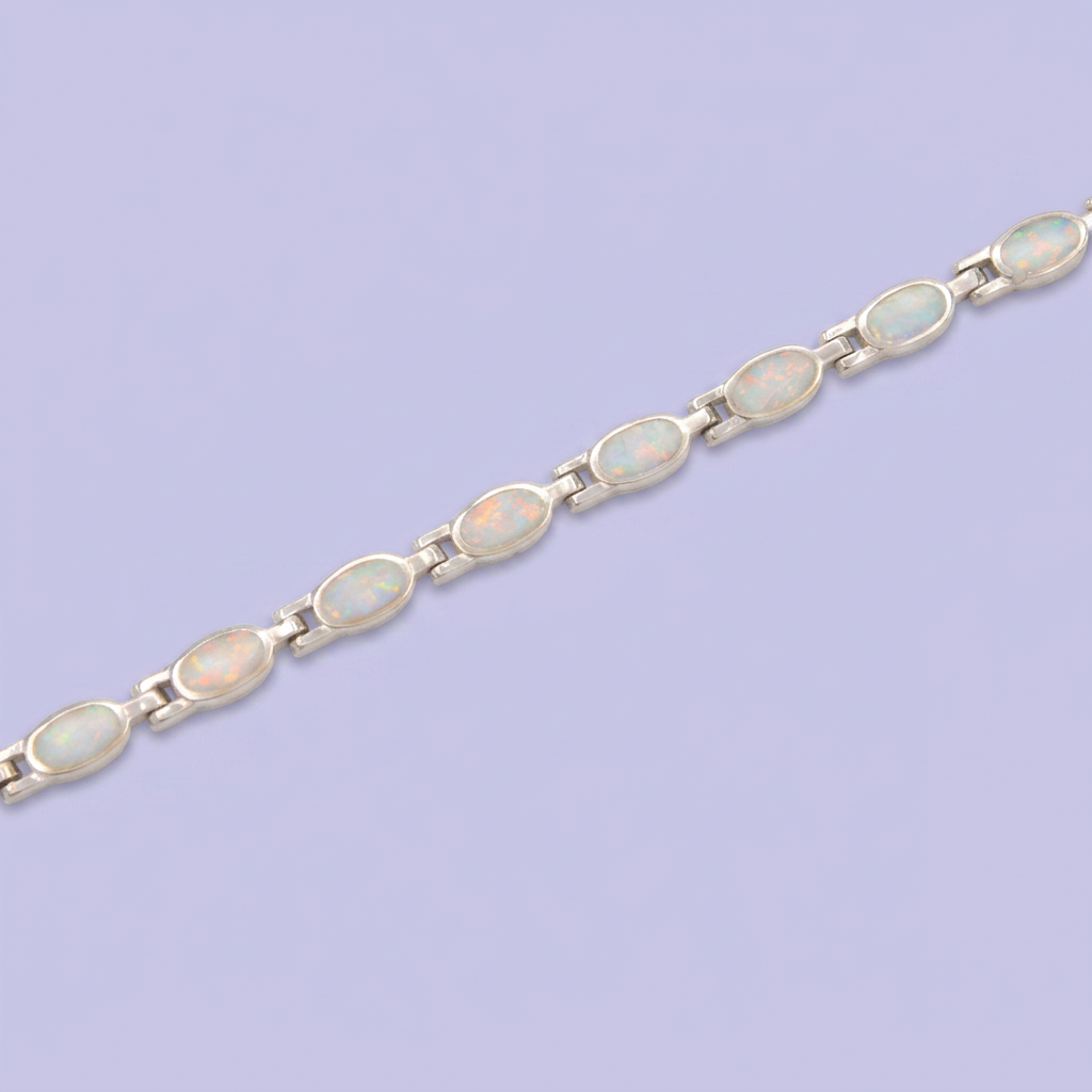 Pulsera de Plata .925 Tejido con Ovalos de Ópalo Blanco mod. 2864