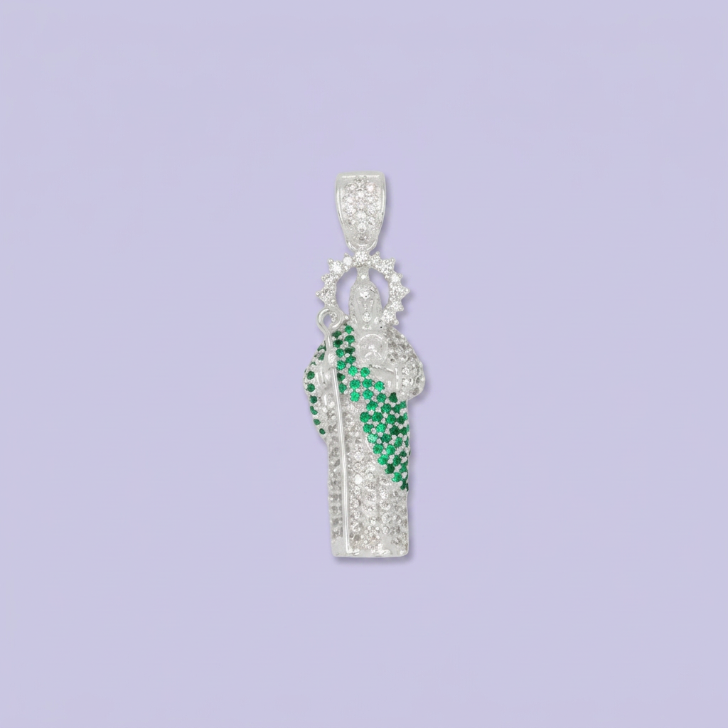 Dije Bulto de Plata .925 San Judas con Zirconias de Tono Verde mod. 2543