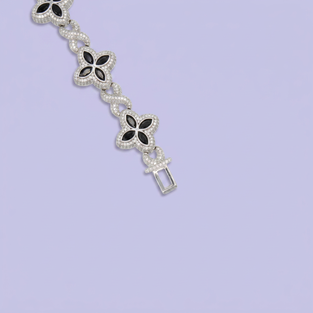 Pulsera de Plata .925 Flores negras mod. 2812