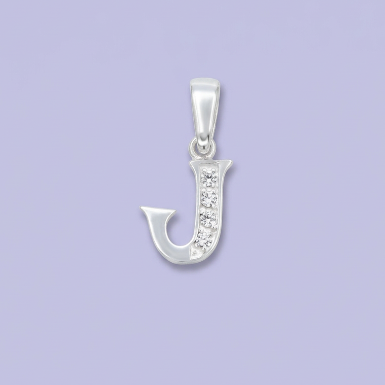 Dije de Plata .925 Letra J Decorada con Zirconias mod. 2238