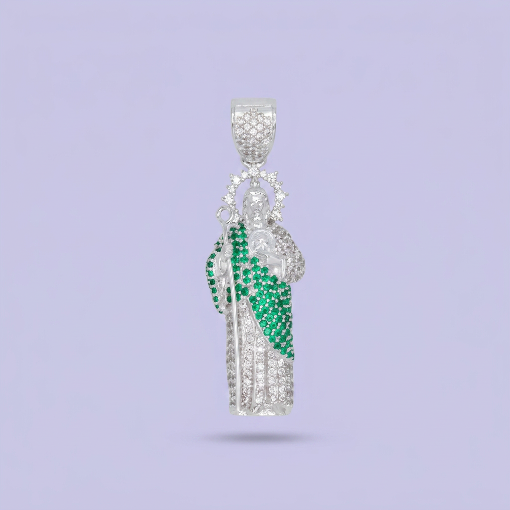Dije Bulto de Plata .925 San Judas con Zirconias de Tono Verde mod. 2543