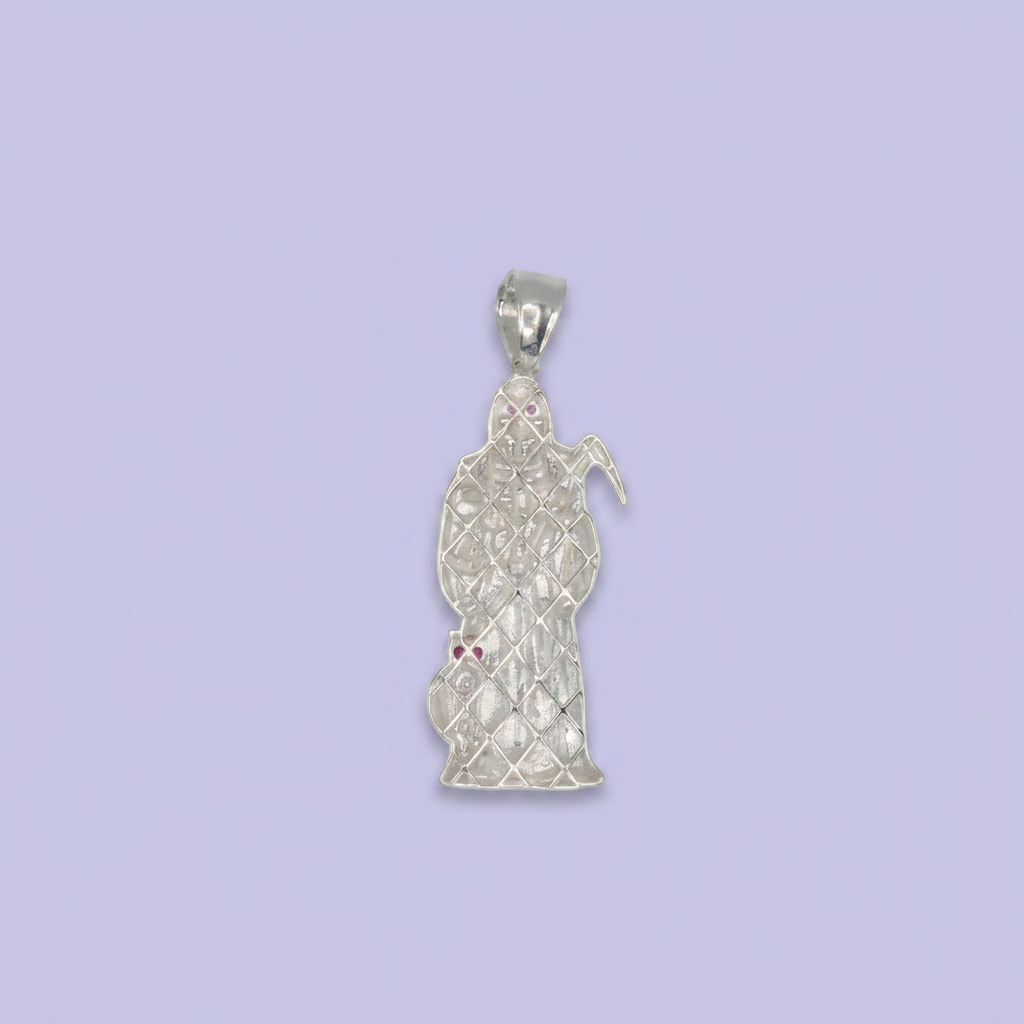 Dije de Plata .925 Santa Muerte y Búho con Zirconias mod. 2595