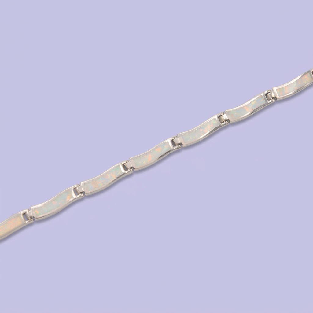 Pulsera de Plata .925 Tejido Curvo de Ópalo Blanco mod. 2865