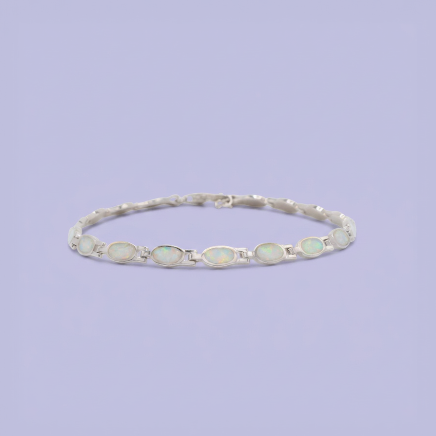 Pulsera de Plata .925 Tejido con Ovalos de Ópalo Blanco mod. 2864