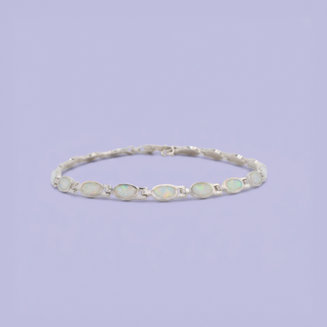 Pulsera de Plata .925 Tejido con Ovalos de Ópalo Blanco mod. 2864