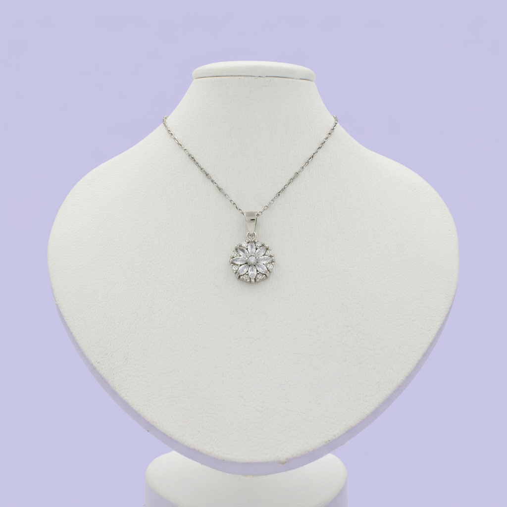 Gargantilla de Plata .925 Flor Copo de Nieve Hecha de Zirconias Finas mod. 2442