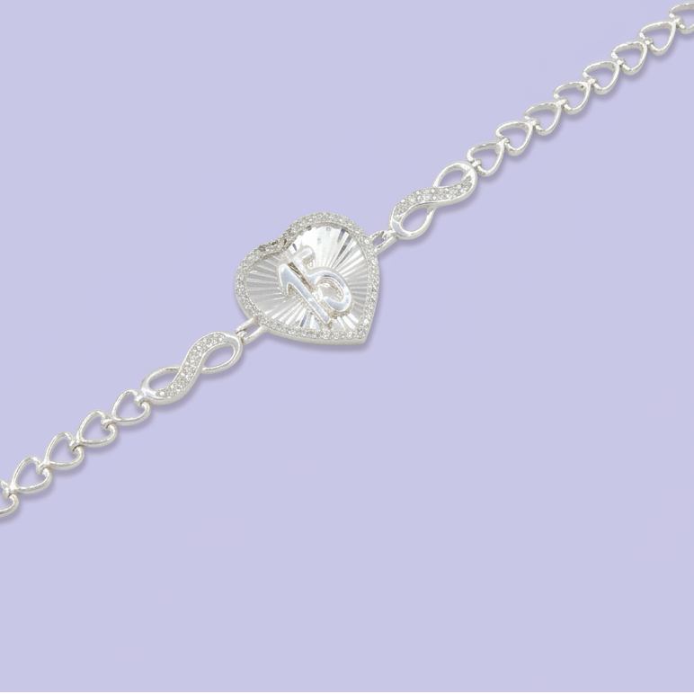 Pulsera de Plata .925 con Diseño de 15 años y Corazón con Zirconia mod. 2733