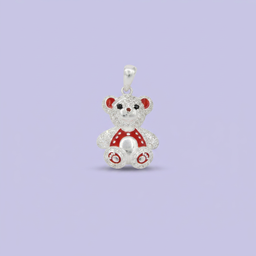 Dije de Plata .925 Pequeño Oso con Esmalte Rojo y Zirconias mod. 2761