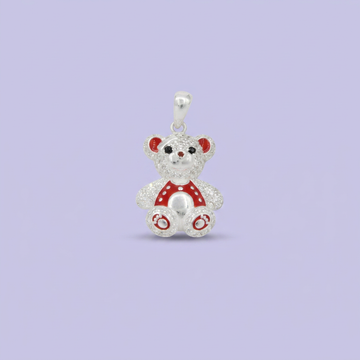 Dije de Plata .925 Pequeño Oso con Esmalte Rojo y Zirconias mod. 2761
