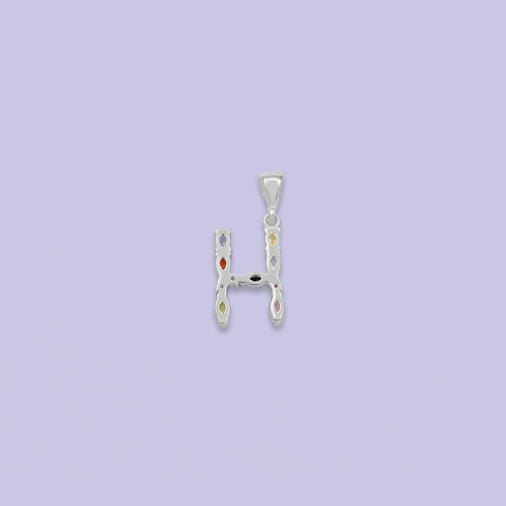 Dije de Plata .925 Letra H con Zirconias de Colores mod. 2204