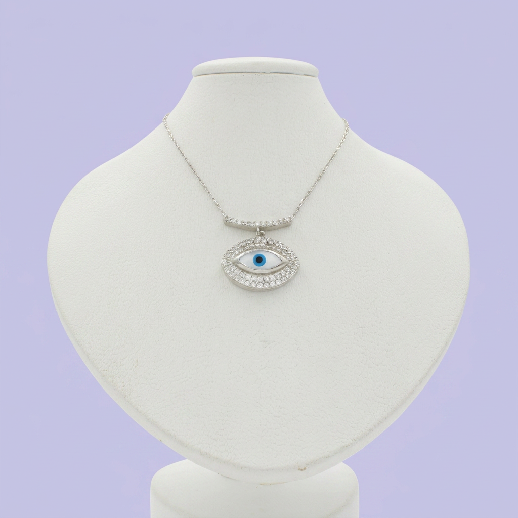 Gargantilla de Plata .925 Ojo Turco de Madre Perla Detallado con Zirconias mod. 2438