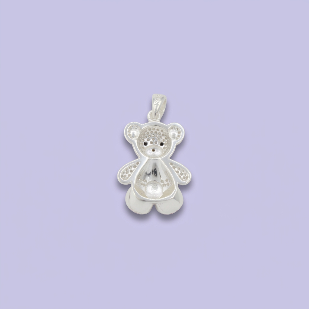Dije de Plata .925 Pequeño Oso con Esmalte Rosa y Zirconias mod. 2762