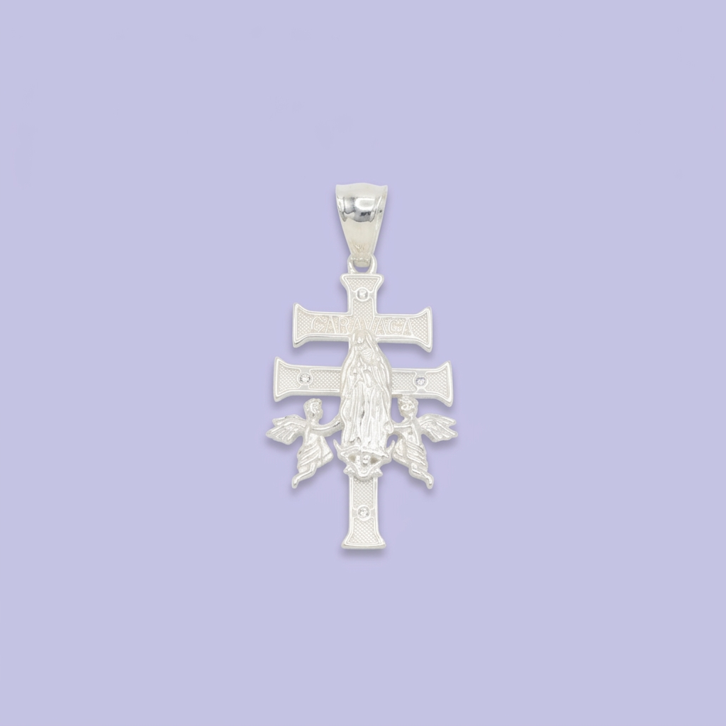 Dije de Plata .925 Cruz de Caravaca con Virgen Guadalupe mod. 2654