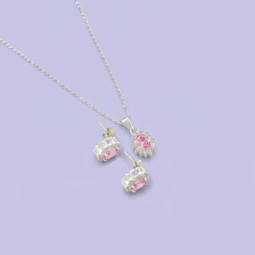 Coordinado de Plata .925 Rosa Pastel con Aurora de Zirconias mod. 2588