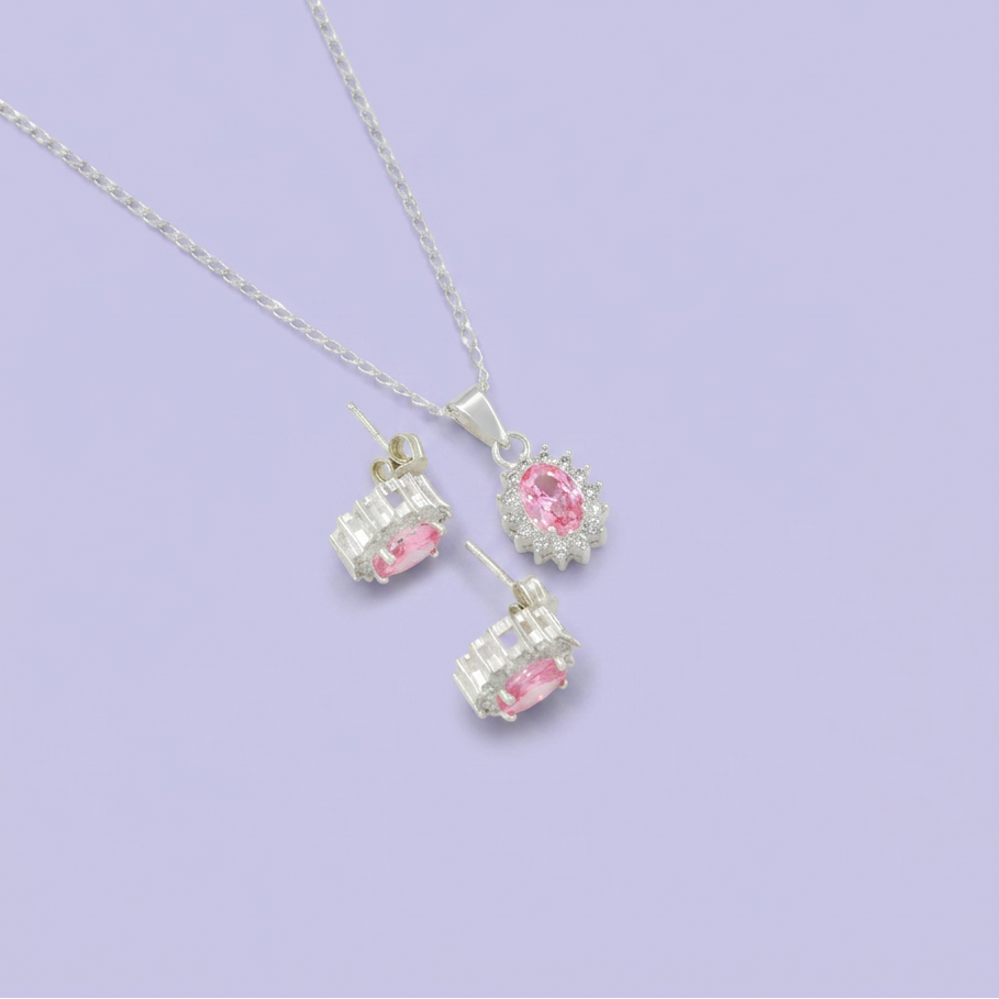 Coordinado de Plata .925 Rosa Pastel con Aurora de Zirconias mod. 2588
