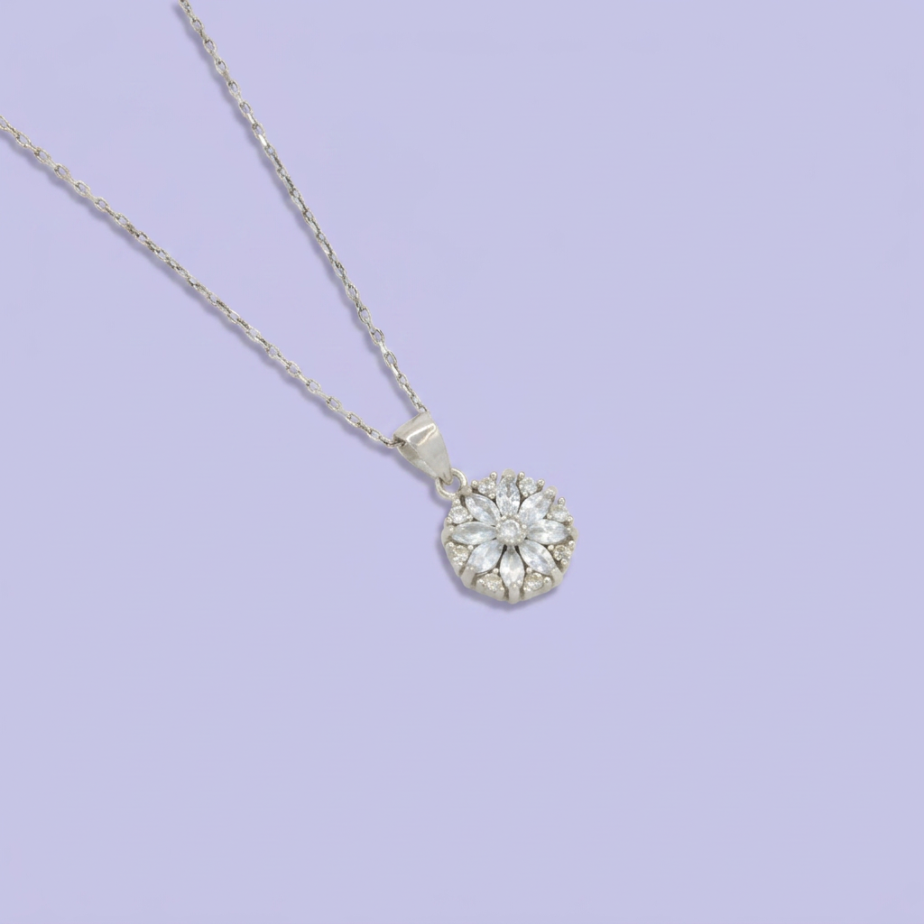 Gargantilla de Plata .925 Flor Copo de Nieve Hecha de Zirconias Finas mod. 2442