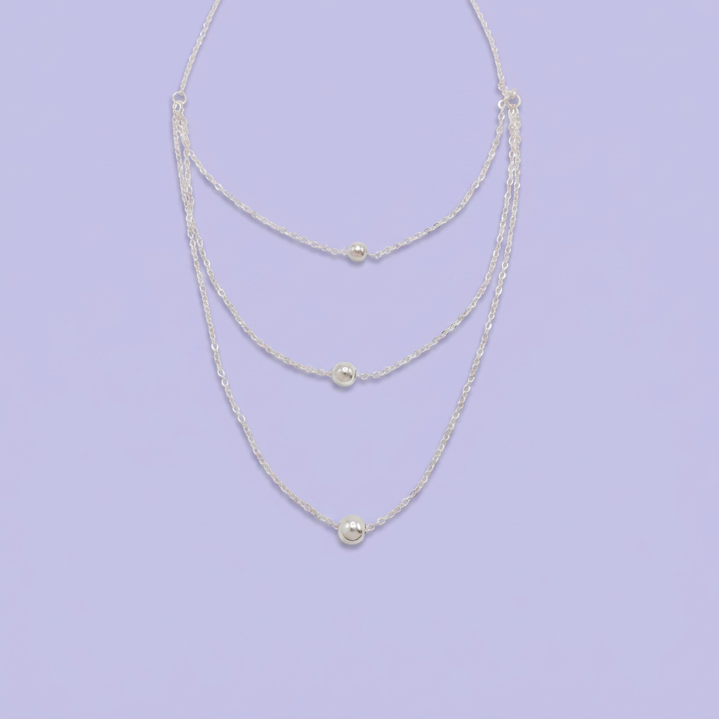 Gargantilla de Plata .925 Diseño Triple con Esferas Huecas Brillantes mod. 2989