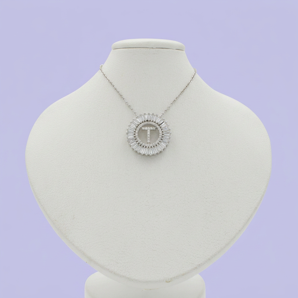 Gargantilla de Plata .925 con Dije de Inicial T Incrustada de Zirconias mod. 2425