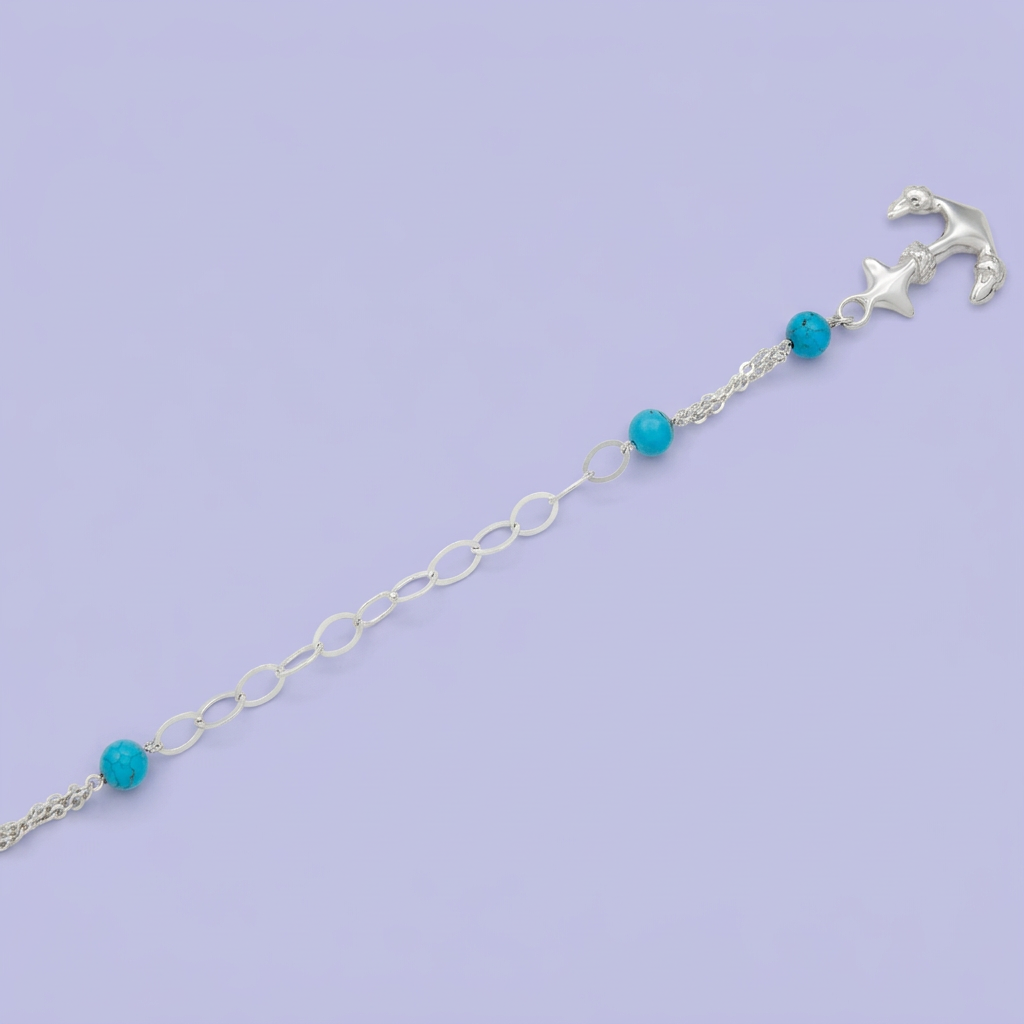 Pulsera de Plata .925 Ancla con Bellas Turquesas mod. 2284