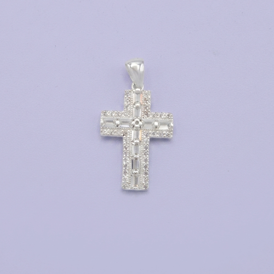 Dije de Plata .925 Cruz Especial con Zirconias Baguette de Corte Brillante mod. 2867