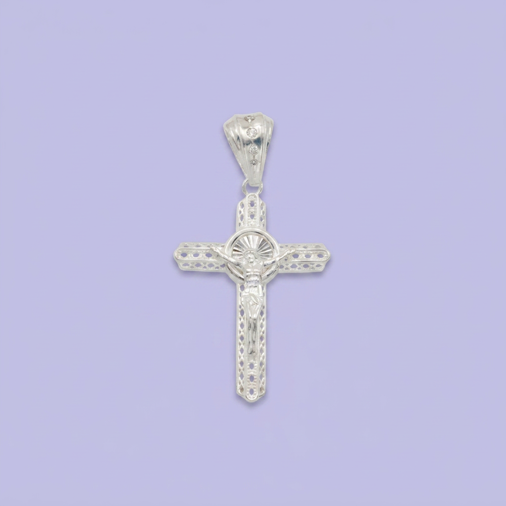 Dije de Plata .925 Cruz Tejida con Cristo mod. 2684