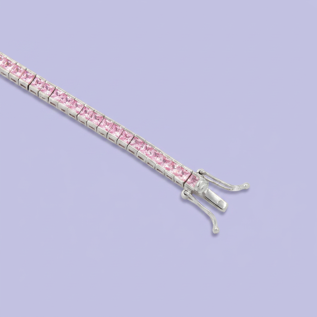 Pulsera de Plata .925 Tejido Tenis Especial con Zirconias Color Rosa mod. 2377