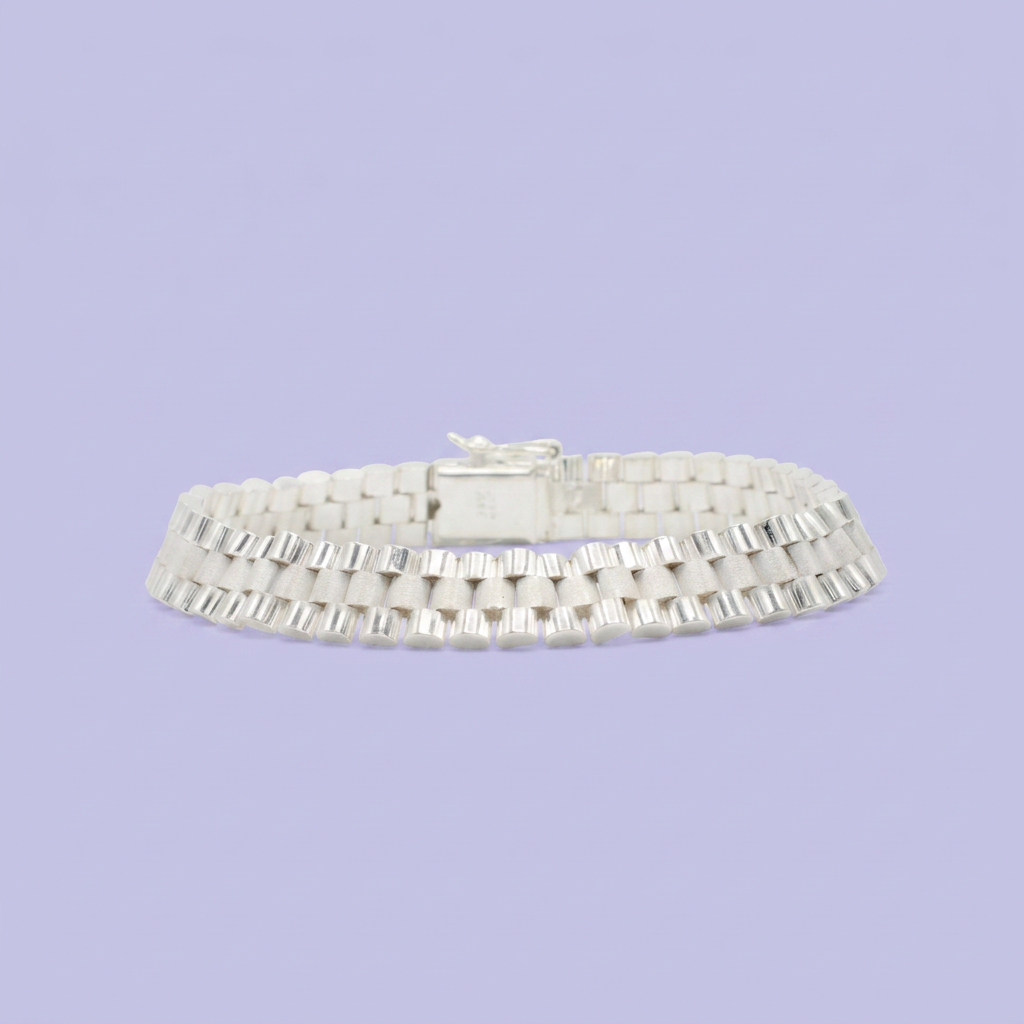 Pulsera de Plata .925 Tejido Ensamblado Tradicional Estilo Hueco en Tonos Mate y Brillante mod. 2648