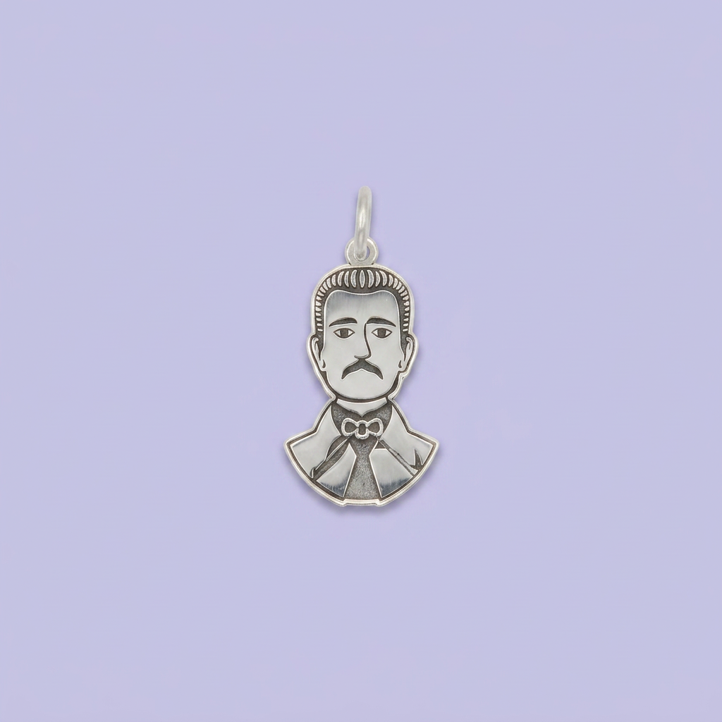 Dije de Plata .925 con Imagen de Malverde en Diseño Plano mod. 2558