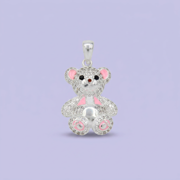 Dije de Plata .925 Pequeño Oso con Esmalte Rosa y Zirconias mod. 2762