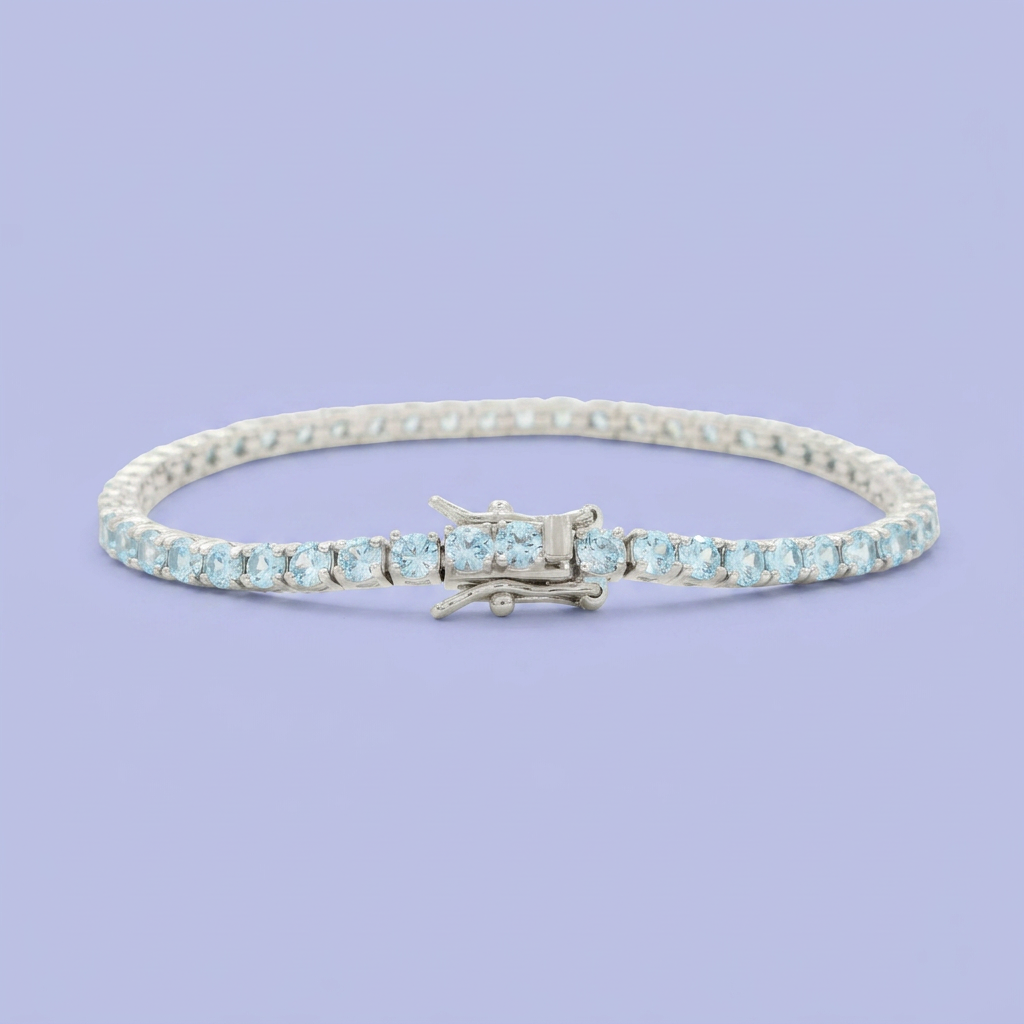 Pulsera de Plata .925 Tejido Tenis de Diseño Elegante con Zirconias Color Azul Cielo mod. 2378
