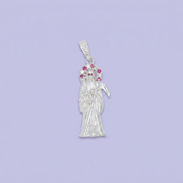 Dije Bulto de Plata .925 Santa Muerte con Zirconias de Tono Magenta mod. 2544