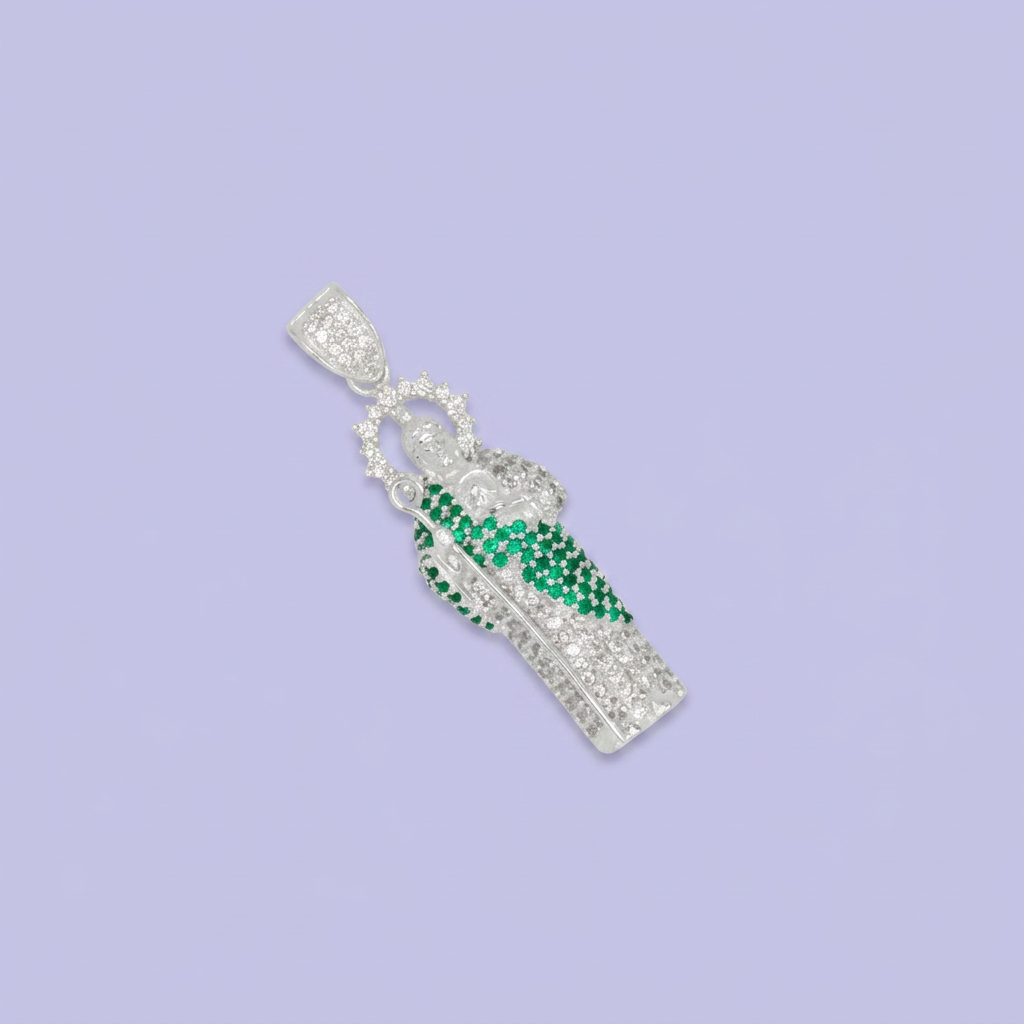 Dije Bulto de Plata .925 San Judas con Zirconias de Tono Verde mod. 2543