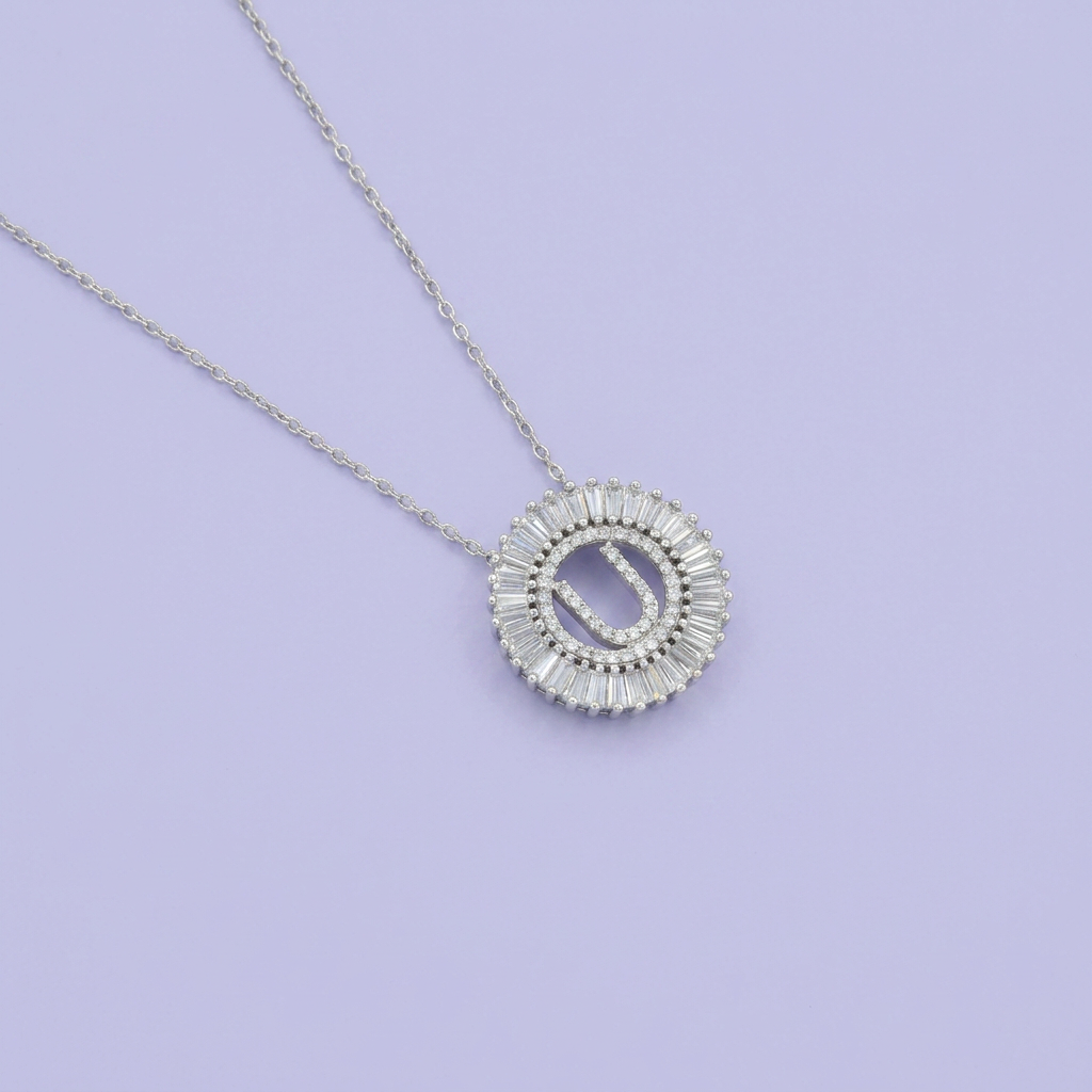 Gargantilla de Plata .925 con Dije de Inicial U Incrustada de Zirconias mod. 2424