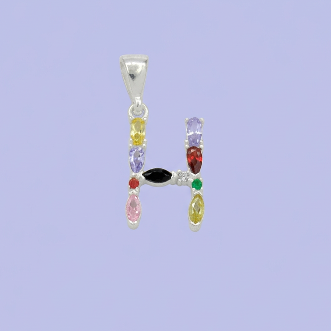 Dije de Plata .925 Letra H con Zirconias de Colores mod. 2204