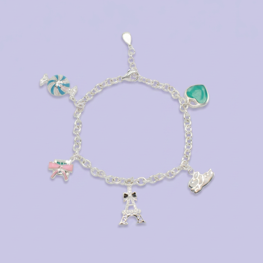 Pulsera de Plata .925 con Colgantes Color Turquesa mod. 2672