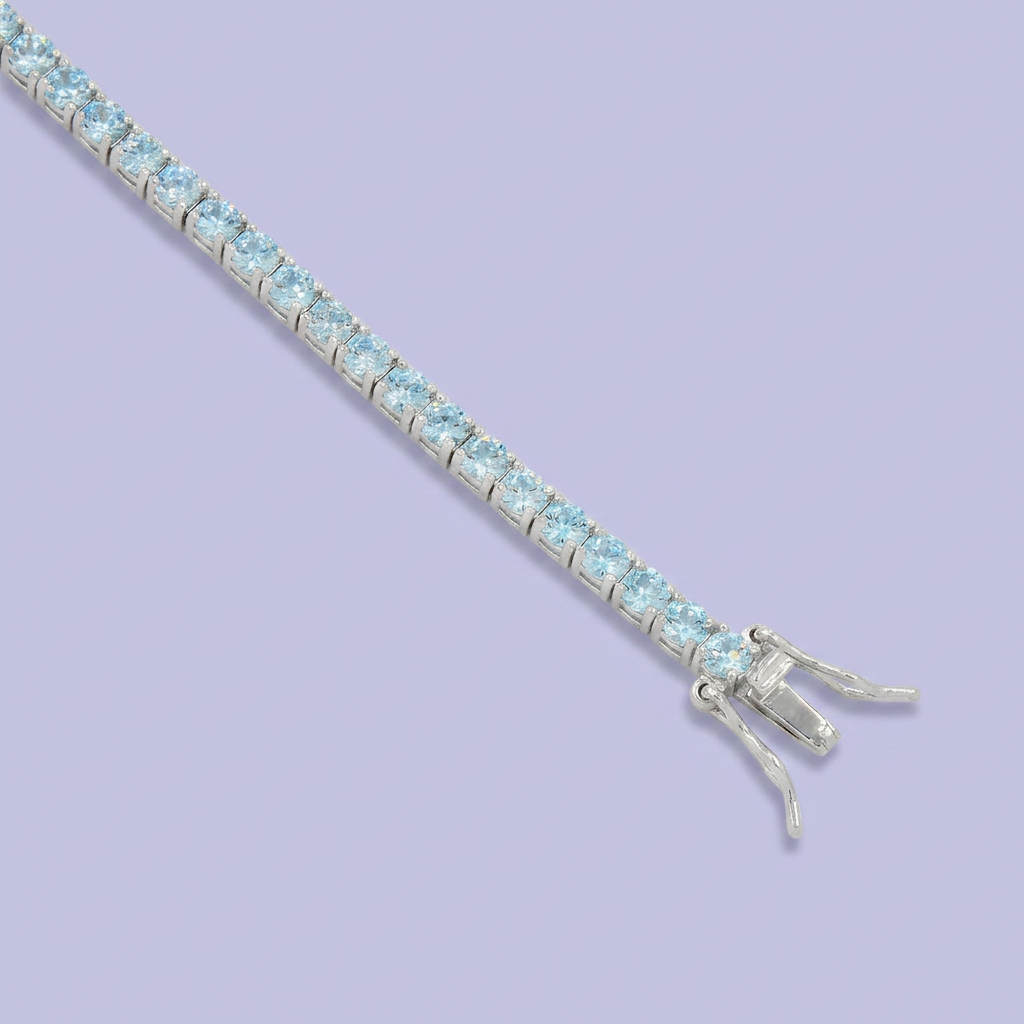 Pulsera de Plata .925 Tejido Tenis de Diseño Elegante con Zirconias Color Azul Cielo mod. 2378
