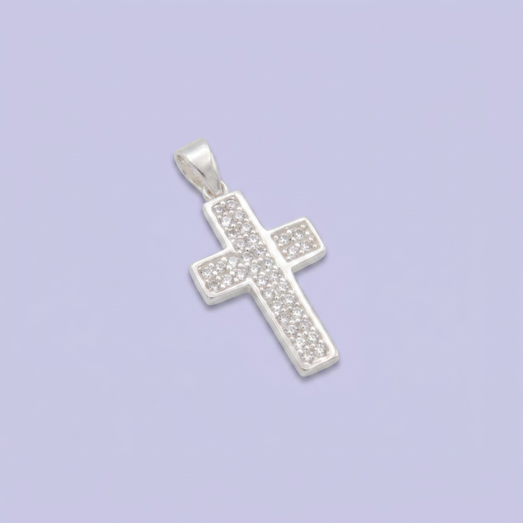 Dije de Plata .925 Cruz Especial con Cruce Incrustada de Zirconias mod. 2868