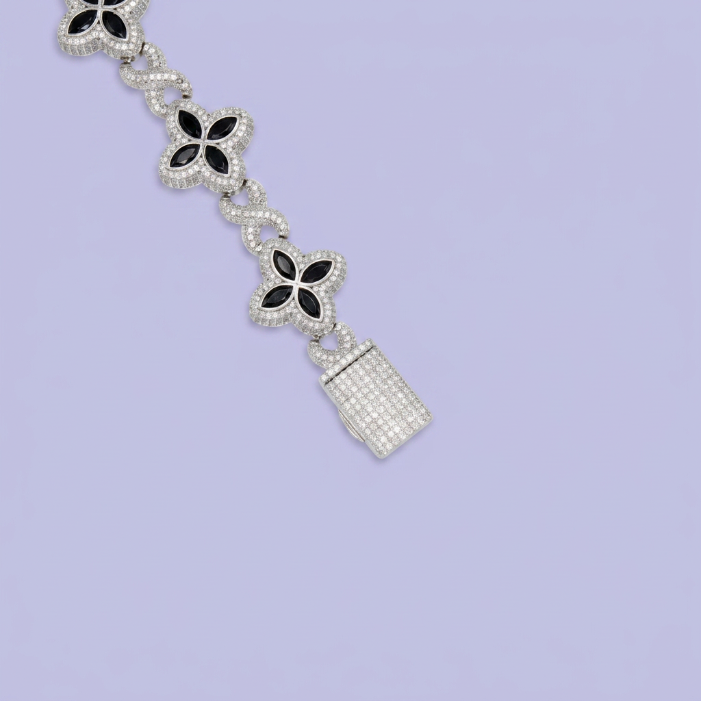Pulsera de Plata .925 Flores negras mod. 2812