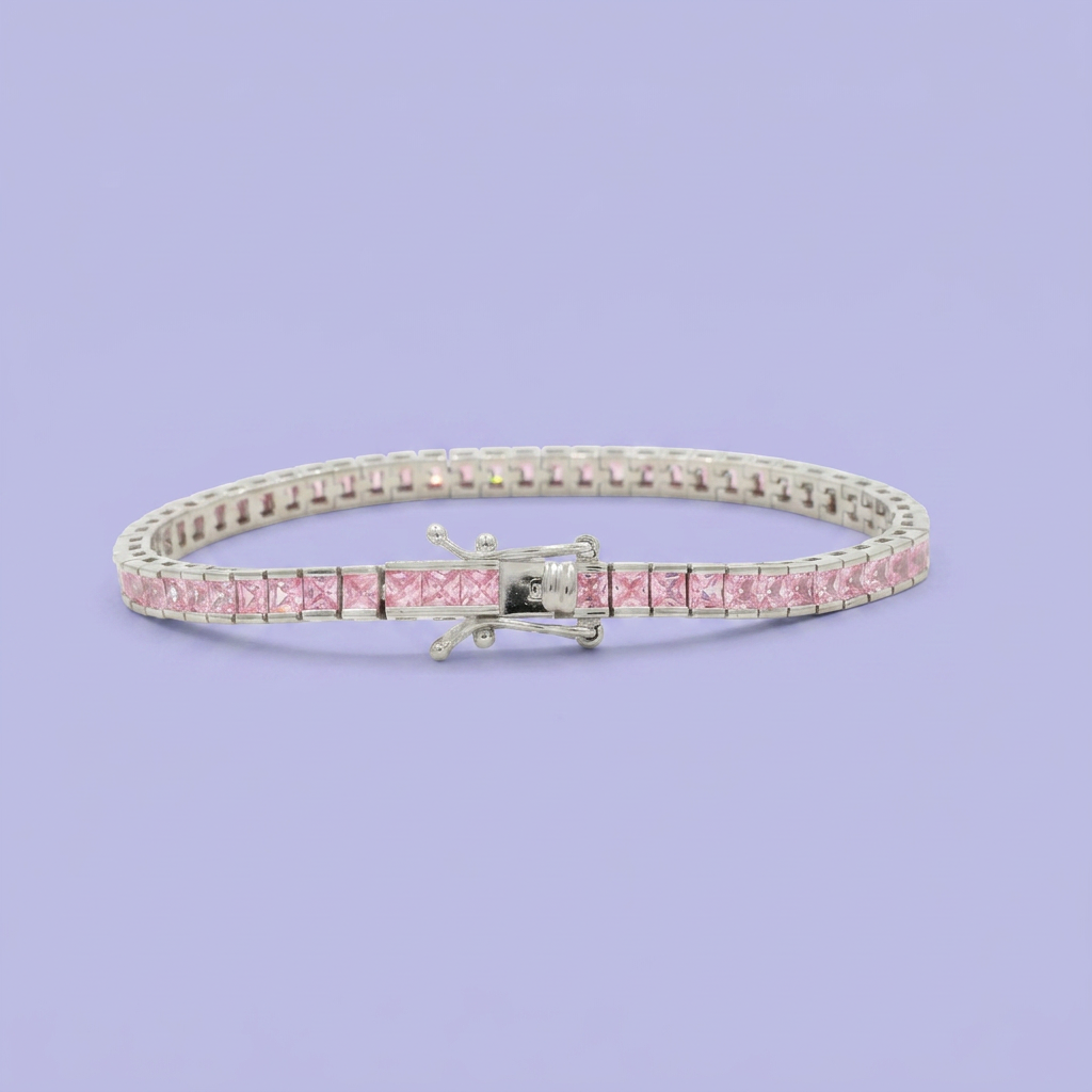 Pulsera de Plata .925 Tejido Tenis Especial con Zirconias Color Rosa mod. 2377