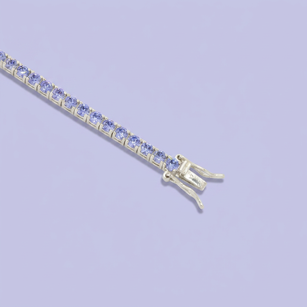 Pulsera de Plata .925 Tejido Tenis Incrustado con Zirconias Color Morado Pastel mod. 2375