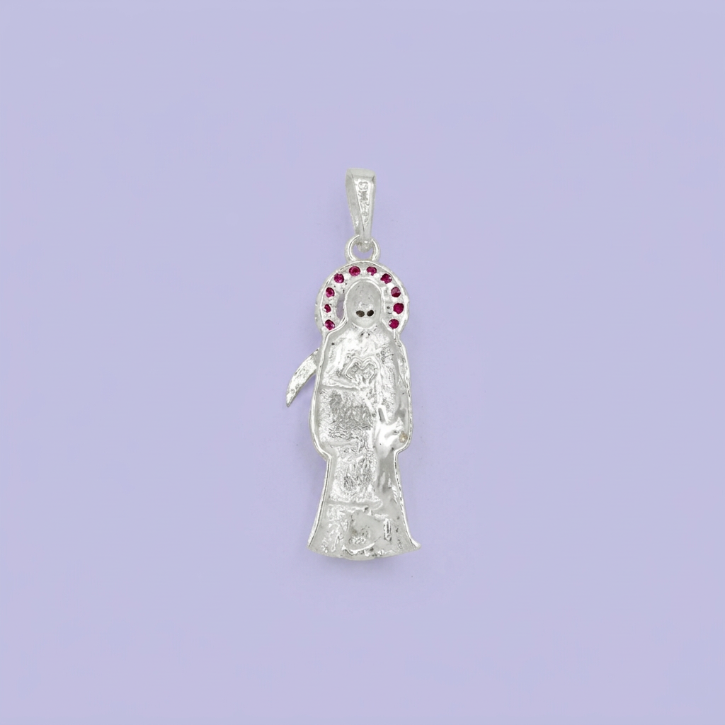 Dije de Plata .925 Santa Muerte Adornada con Zirconias mod. 2191