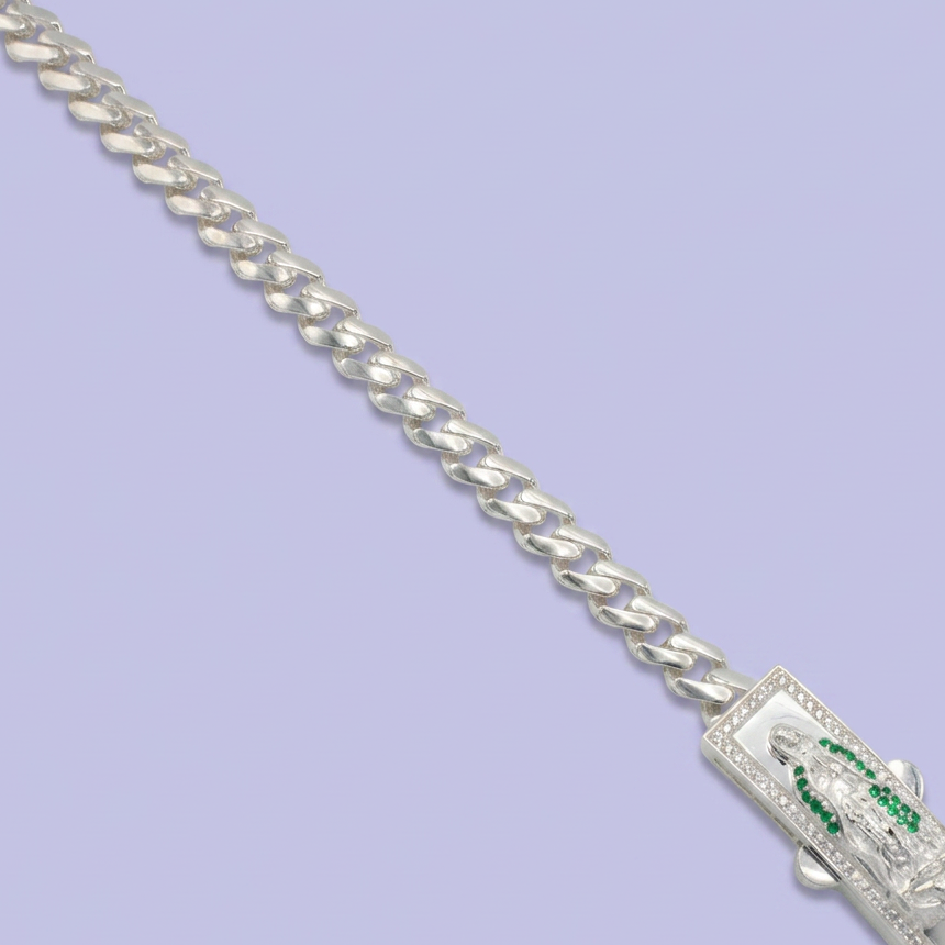 Esclava de Plata .925. de Tejido Cubano Diseño de La Virgen con Incrustación de Zirconias mod. 2618